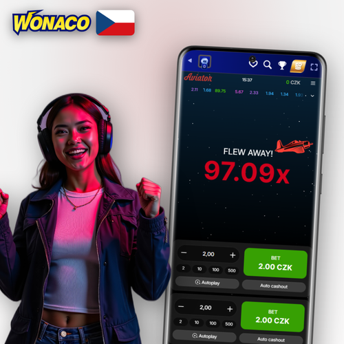 Wonaco Casino Aviator demo – červené letadlo a stoupající násobitel crash hry