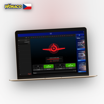 Panel in-game statistik Aviator ve Wonaco Casino s grafem nejvyšších násobitelů kol