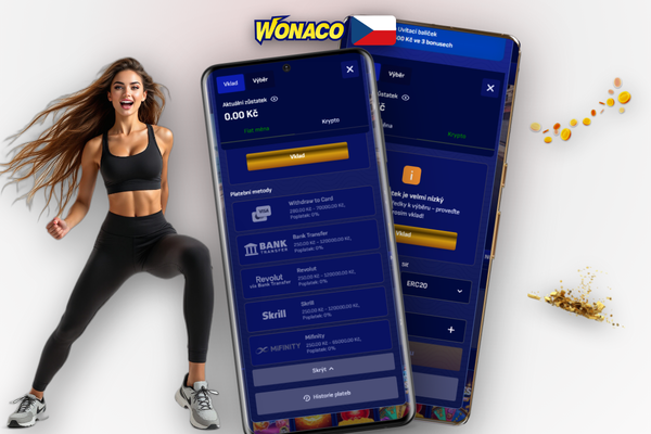 Formulář výběru ve Wonaco Casino bez poplatků s transparentním přehledem částky