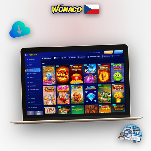 Wonaco Casino spuštěné na notebooku — desktopový klient pro PC hráče