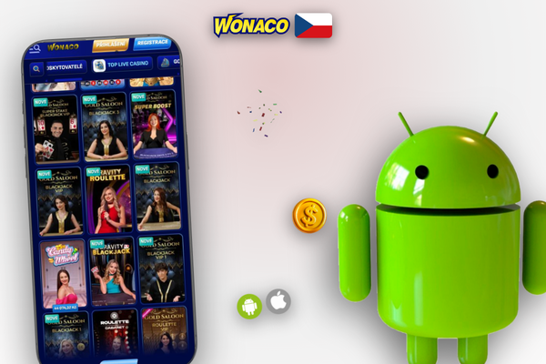 Přihlašovací obrazovka Wonaco Casino app s ikonou Face ID pro rychlý vstup