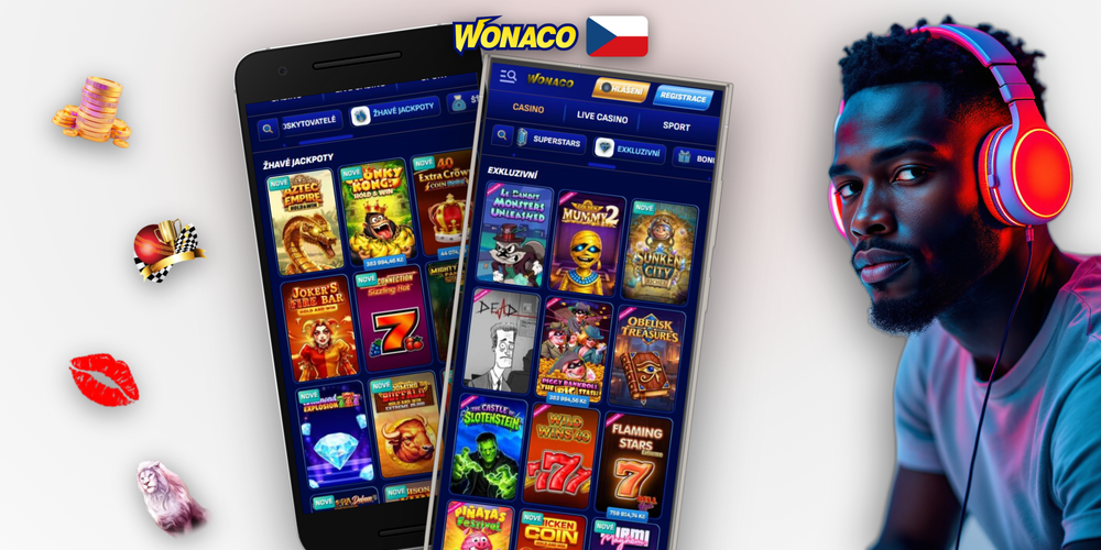 Mobilní recenze hráčů Wonaco Casino s hvězdičkovým hodnocením na třech obrazovkách