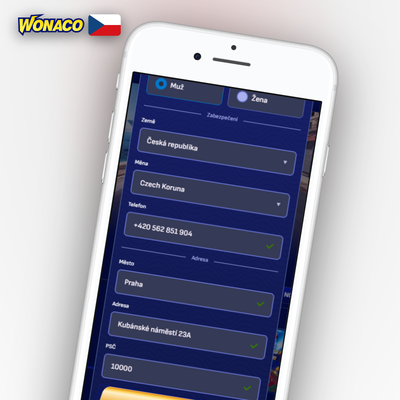 Wonaco Casino CZ registrace přes telefon – ověření účtu pomocí SMS kódu
