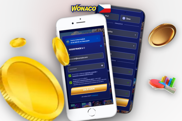 Vyplňte registrační formulář Wonaco Casino včetně e-mailu a měny CZK
